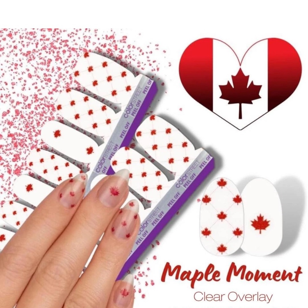 Color Street Maple Moment Clear Overlays – White with Red Maple Leaf